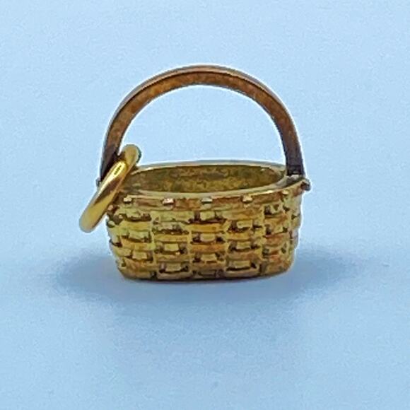 Vintage BASKET CHARM Vermeil 14k gold Over Sterling Silver Dimensional Textured - Picture 1 of 7
